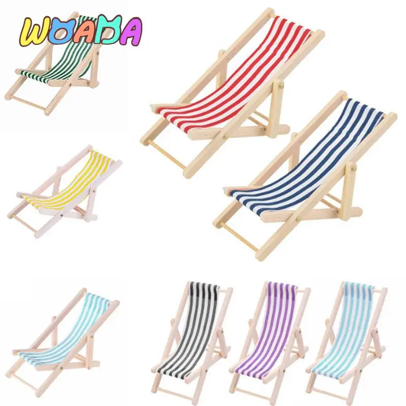 112 Dollhouse Furniture Mini Foldable Striped Wooded Beach Chair