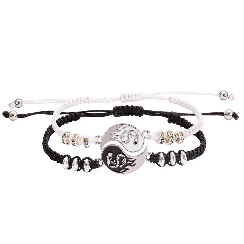 Fashion Jewelry Paired Pendants Necklace for Couples BFF Tai Chi Yin Yang Dragon Pattern Chain White Black Friendship Necklaces Bracelet Jewelry
