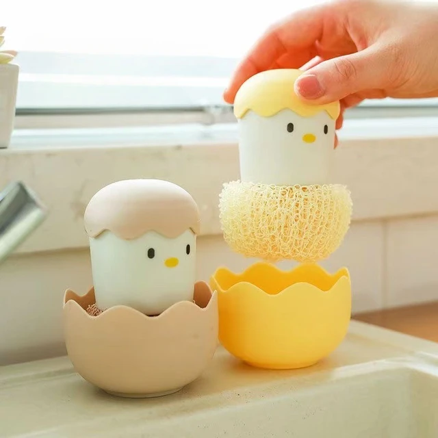 Cute Egg Kitchen Cleaning Brush Silicone Dishwashing Brush Fruit