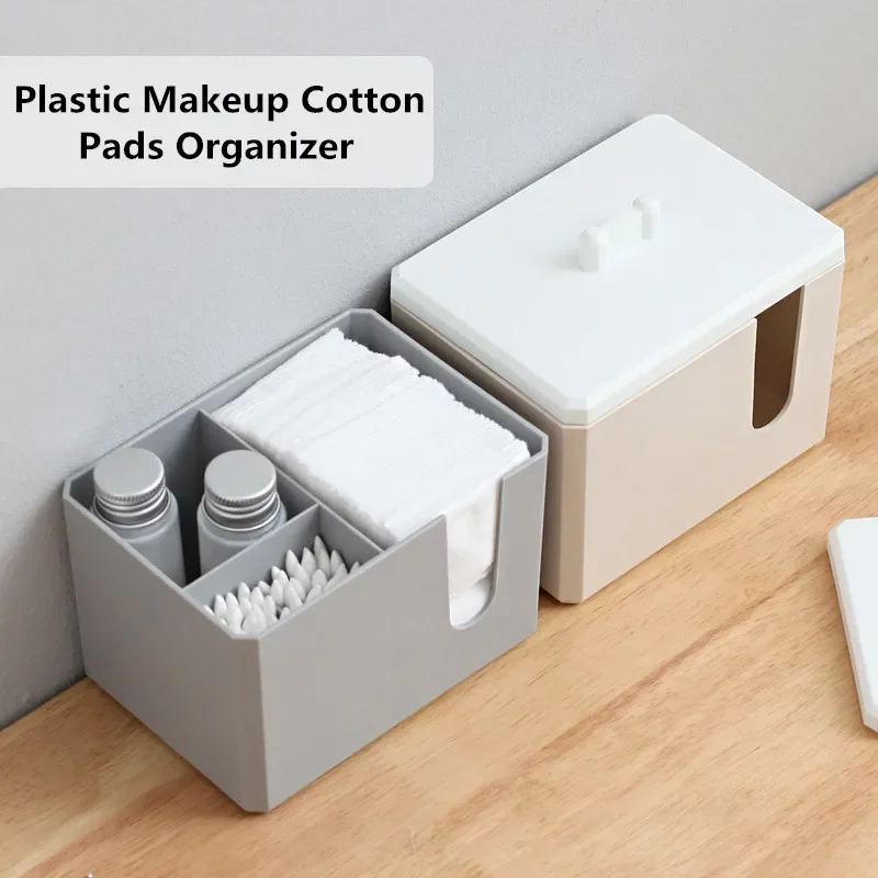 

Пластиковый органайзер для ватных дисков с 3 отделениями и крышкой, коробка для хранения косметических тампонов, прозрачный держатель для макияжа, 3 цвета на выбор
