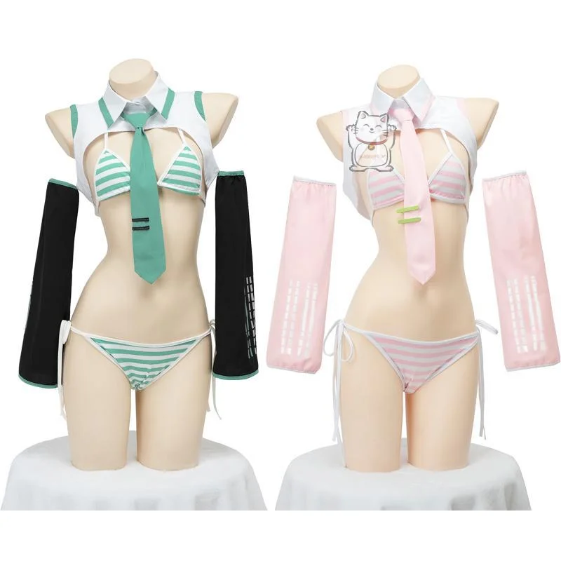 Novo Conjunto de Biquíni Uniforme de Natal e Halloween para Cosplay de Hatsune Miku (Anime Game), Modelo Formula Server Future, Rosa e Azul, para Role Playing Feminino