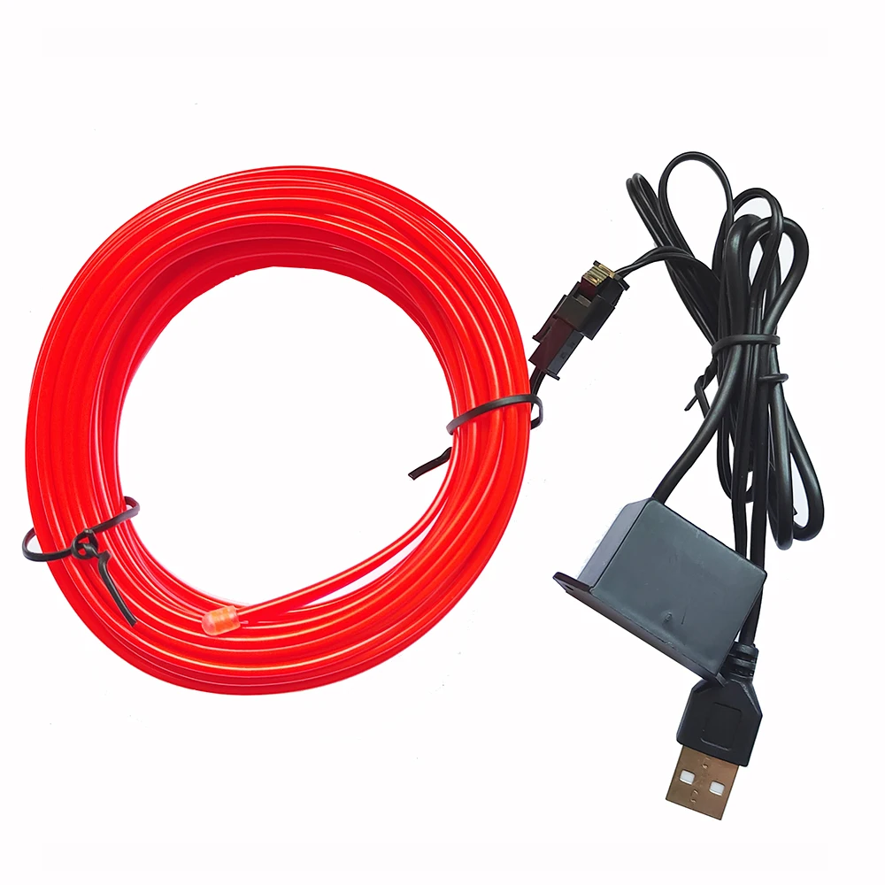 Luces LED para interior de coche, luces de neón flexibles con unidad USB, estilo caliente, estilo de coche, 12V, 1/2/3/4/5M