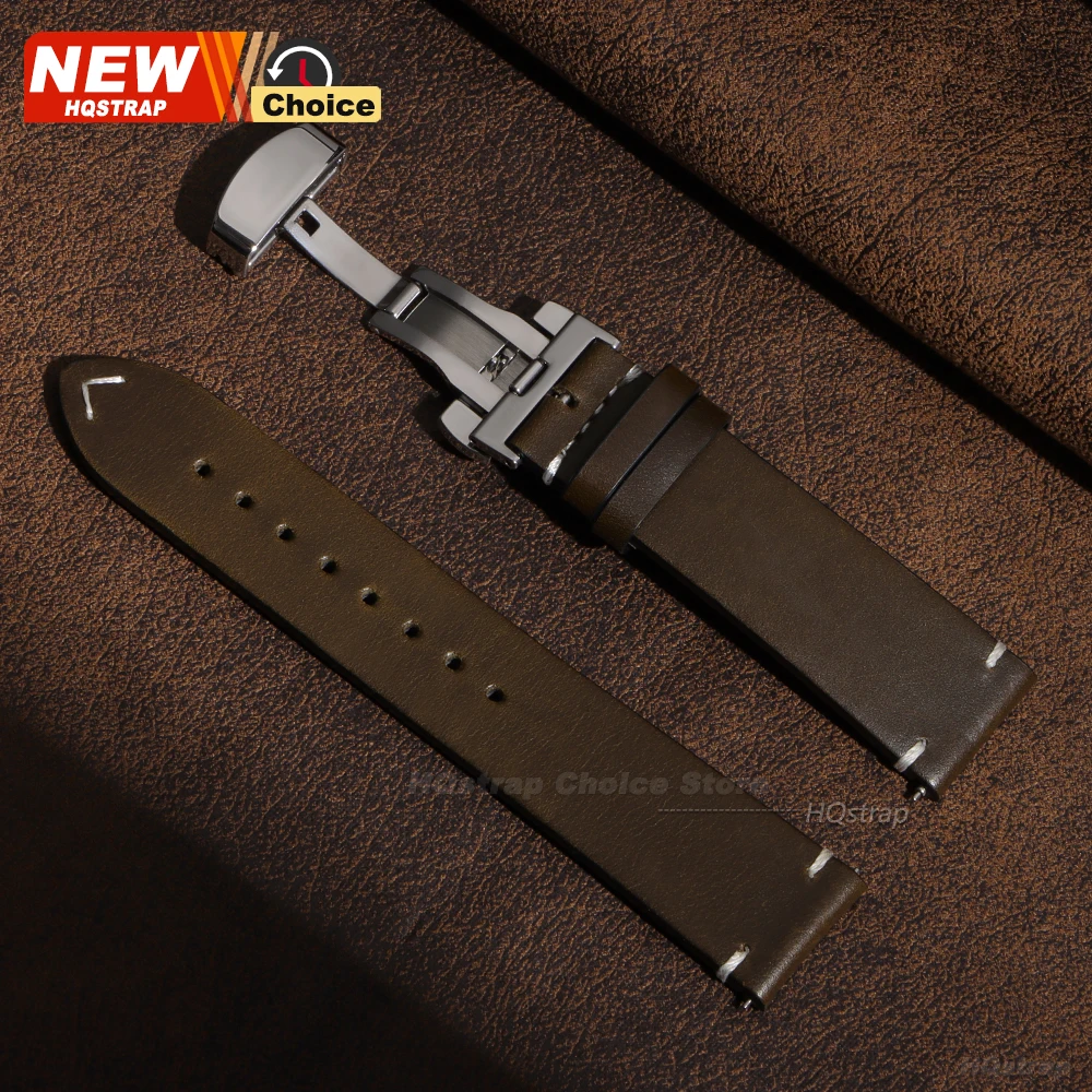 Premium Leather Butterfly Buckle Smartwatch Band - Oil Wax Finish