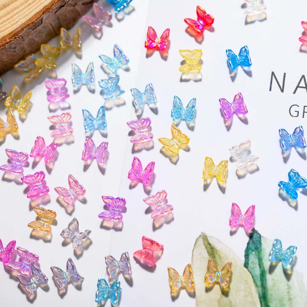 Description Picture 2 of item100Pcs Colorful Aurora Butterfly Nail Art Decoration 6mm Resin Mini 3D Butterfly Nail Charms AB /Pink Cute Manicure Butterfly N*