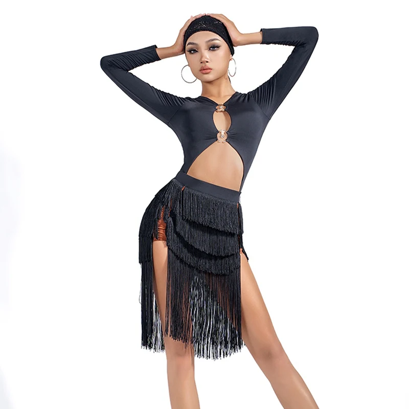 

2023 New Sexy Bodysuit Tassels Skirts Suit Latin Dance Competition Clothing For Women Chacha Rumba Latin Dance Costumes DQS15202