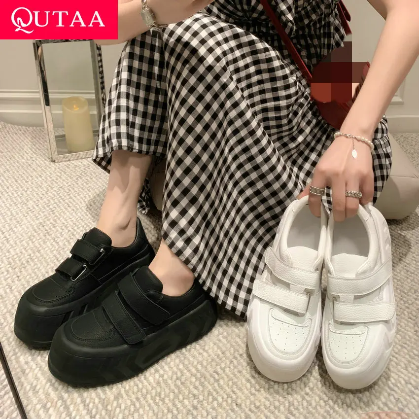 

QUTAA 2023 Spring Summer Women Sneakers Students Sports Shoes Fashion Genuine Leather Causal Platforms Shoes Woman Size 35-40
