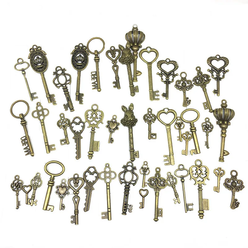 40 Stück Vintage Metall Liebe Kaninchen Schlüssel gemischte kleine Schlüssel Charms Anhänger Halskette Schmuck machen Diy handgemachte Handwerk