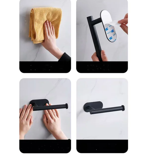 ที่ใส่กระดาษชำระแบบมีกาวในตัว ที่ใส่ผ้าขนหนูสแตนเลสในห้องน้ำ ที่ใส่กระดาษม้วนแบบไม่ต้องเจาะห้องน้ำ ที่เก็บตะขอในครัว 6