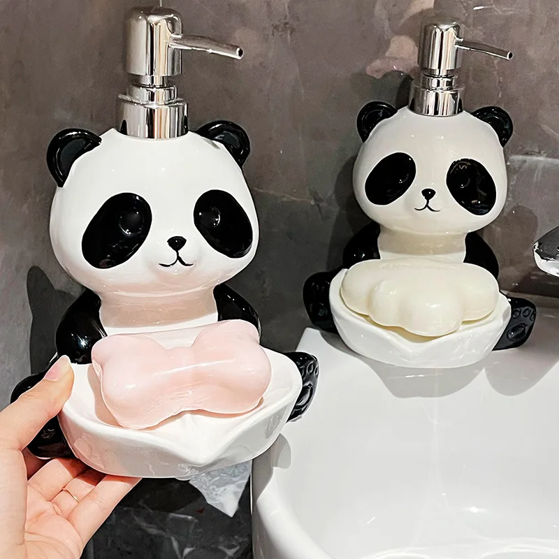 Northern Europe Liquid For Blank Lotion Bottle Soap Box Dual-use Ceramic Panda Shape Home Dispenser Hotel Bathroom Supplies, 1Pc