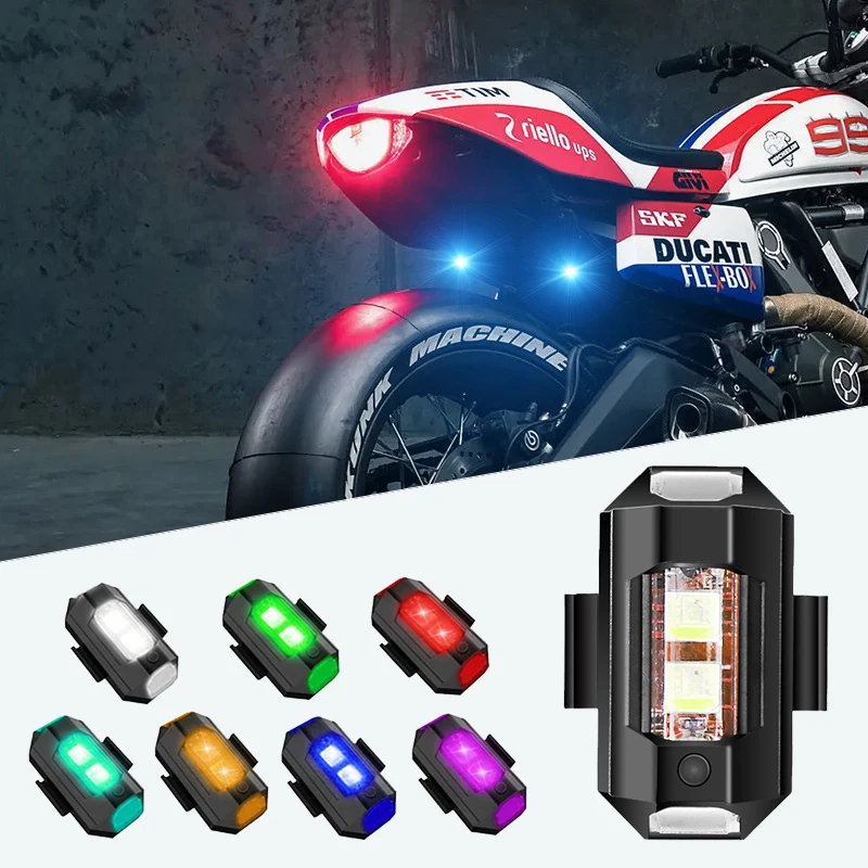 Luz estroboscópica para motocicleta, luz LED anticolisión para bicicleta, avión, vuelo nocturno, intermitente, señal de advertencia, 7 colores, Mini USB