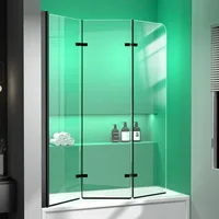 Tub Shower Door Semi-Frameless Foldable Hinged Bathtub Glass Door Screen for Shower with Tempered Coating Glass Panel Matte 1