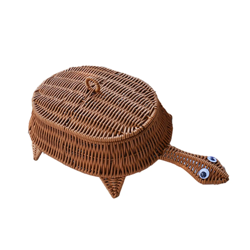 

Angoily Woven Baskets Turtle Rattan Storage Basket With Lid Decorative Bin Hand Woven Shelf Organizer Handmade Wicker Basket Box