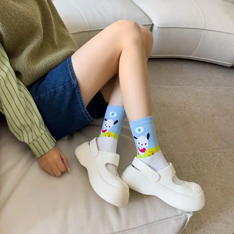 Kawaii Sanrio Mid-Calf Socks Pochacco Cartoon Cute Anime Student Comfortable Keep Warm Protecting Feet Toys Girls Gifts