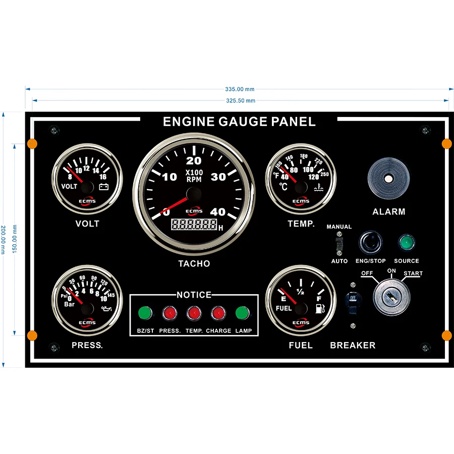300*190 Mm ECP Waterproof Marine Instrument Panel Boat Instrument Panel Boat Dashboards