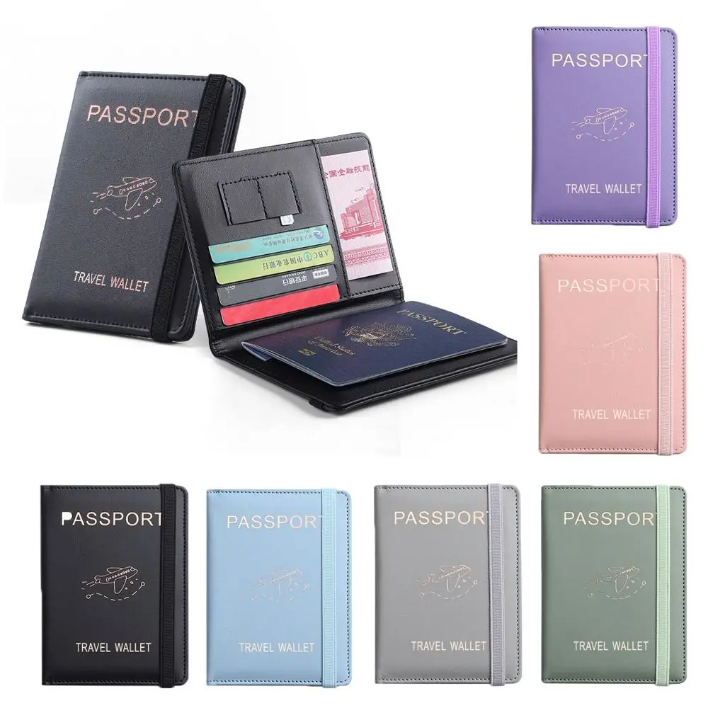 PU Leather Passport Holder Wallet Elegant Letter Printed Leather Coin Purse Multi-position RFID Blocking ID Card Holder Travel