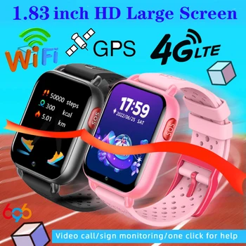 어린이 스마트 시계 4G 스마트 워치 온도 SOS GPS 위치 전화 와이파이 Sim 카드 어린이 1.83 인치 HD SmartWatch