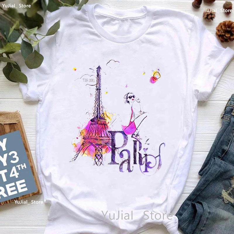Paris Eifel Turm Mädchen Liebe Französisch Bulldog Drucken T Shirt Frauen Sommer Mode Kurzarm T-shirt Femme Nette Casual Tee hemd – Detail 5