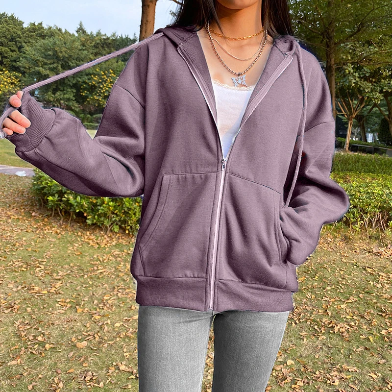 Oversized Hoodie Retro Pocket Women's Long Sleeve Pullover Kawaii Clothing Aesthetic Zipper Hooded Sweater Winter Jacket Tops