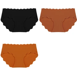 3 - Piece Set of Seamless Silk Satin Women's Panties with Wavy Edge and Comfort Fit - M (Set 14)