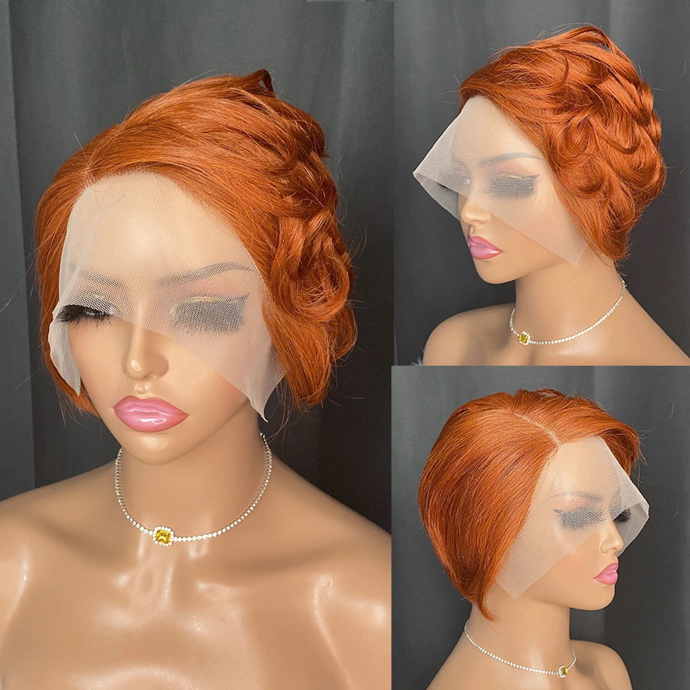 Pixie Cut Human Hair Wig T-Part Lace Frontal 13x4x1, Transparent Lace Natural Black Short Wig for Women