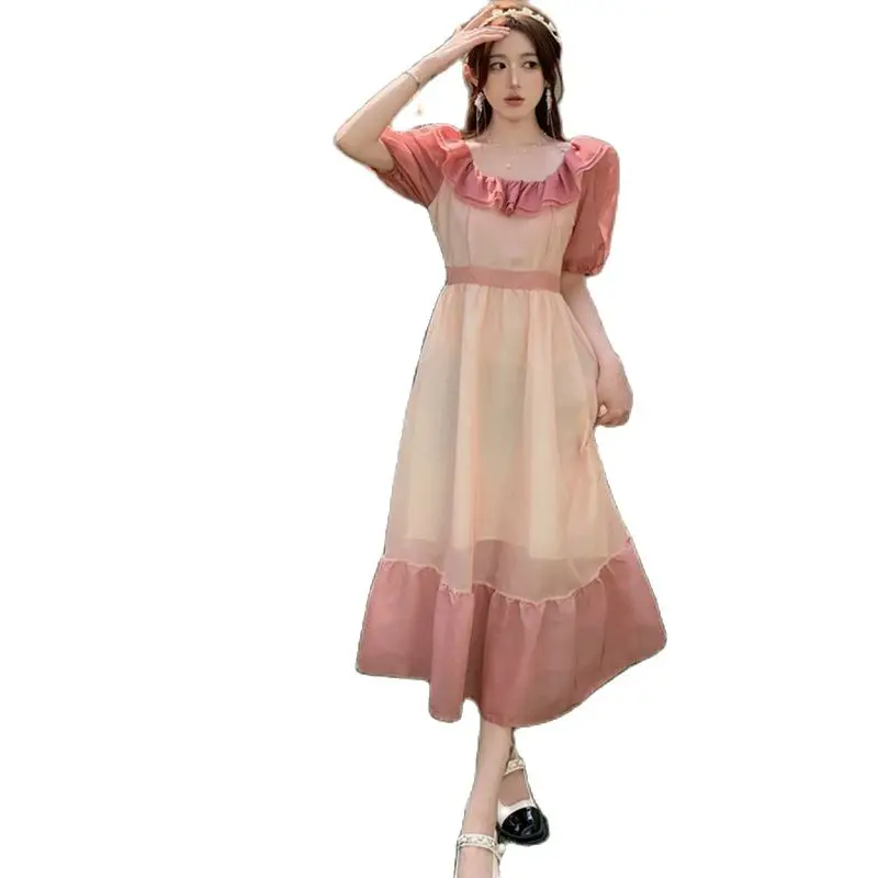 

2023 Women's Dress Summer New Ruffle Edge Design Sense Gradient Loose And Compatible Leisure Appear Thin Package Shipping