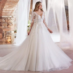Elegant Wedding Dress Organza With Embroidery Ball Gown Train V-neck Vintage Half Sleeve bridal Gowns Backless Robes De Mariée