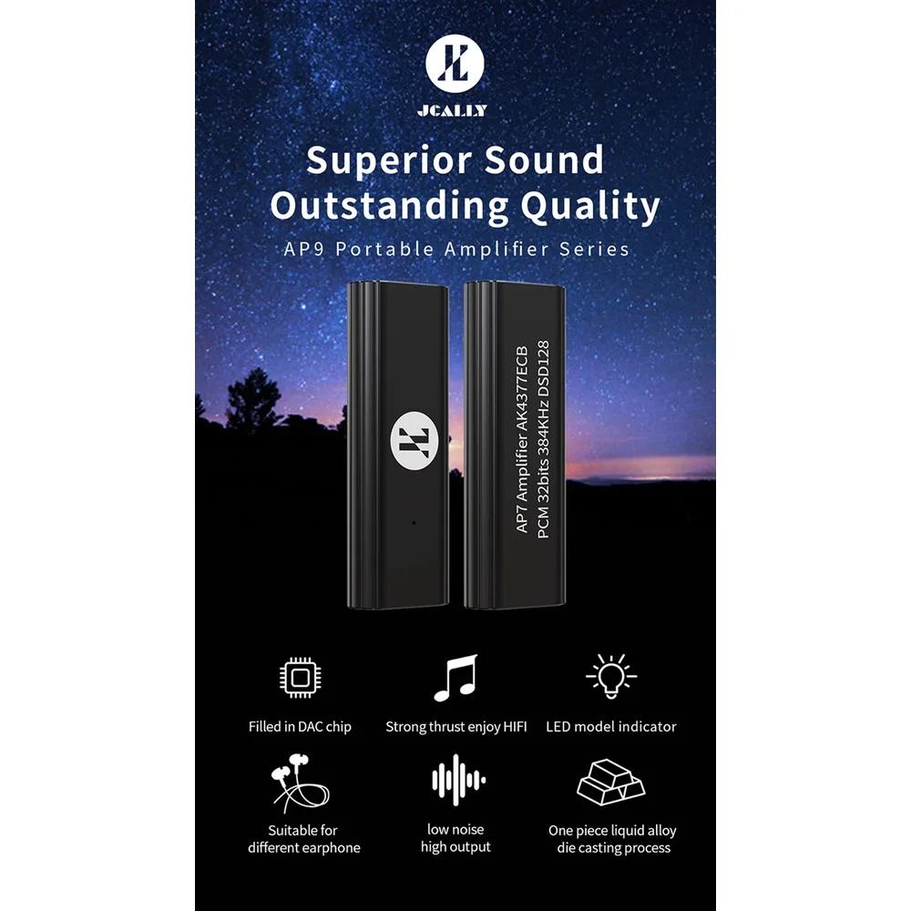 JCALLY AP7 Portable DAC Amplifier With AK4377ECB Phones AMP Supports PCM 32bit/384kHz DSD128 Type C to 3.5mm Headphone Amplifier