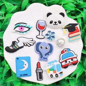 1-14PCS Panda Elephant Ambulance Shoes Charms Accessories Buckle Clog Boys Girls Sandal Decorations DIY Wristbands