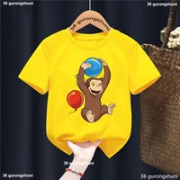 Kawaii Kids Clothes Curious George Monkey Cartoon Printed Yellow T Shirt Girls/Boys Summer Tops T-Shirt Harajuku Shirt 1