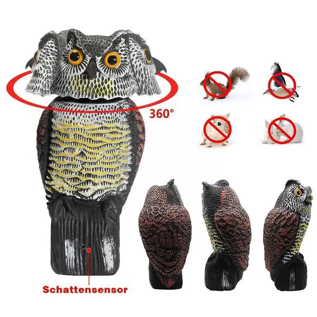 Hamis Realisztikus Madárkara Műanyag Sas Sólyom Csaló Szobor Forgó Fejjel És Hangzással A Kerti Udvari Madárriasztó M2N6 -Hoz - Image 2