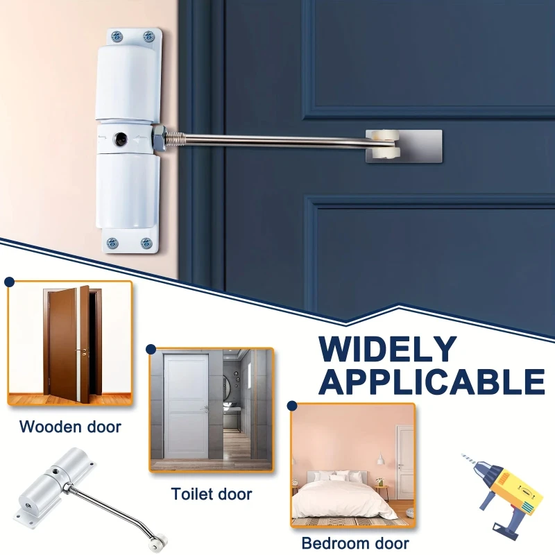 Door Closer Black, Automatic Heavy Duty Safety Spring Closer for Interior Exterior, Automatic Adjustable Closer, Surface Mounted