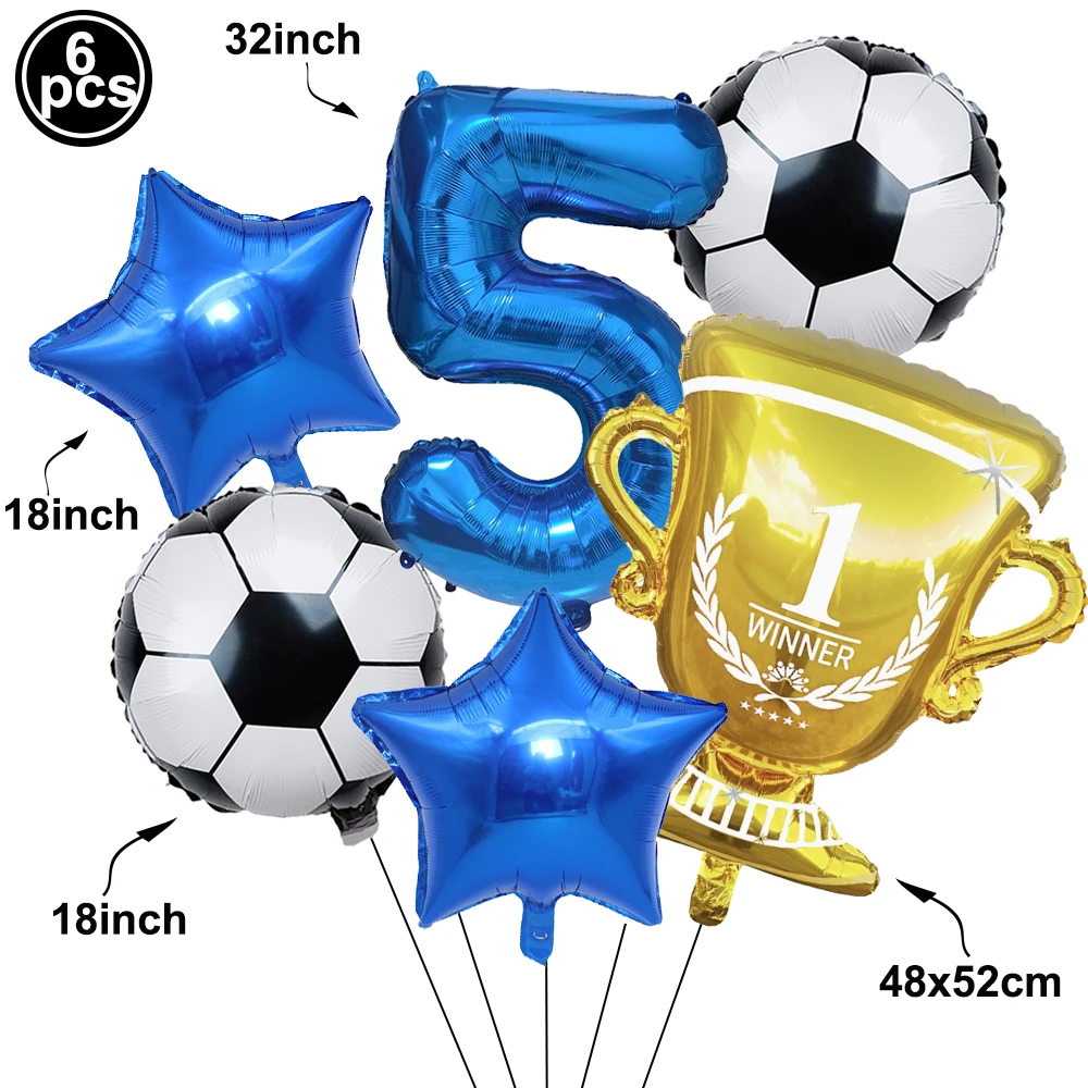 Fußball-Geburtstagsdekoration Fußball Gold-Trophäe Rot-Blaue Zahlenballons Set Fußball-Sportthema Jungen-Geburtstagsparty-Deko – Detail 6