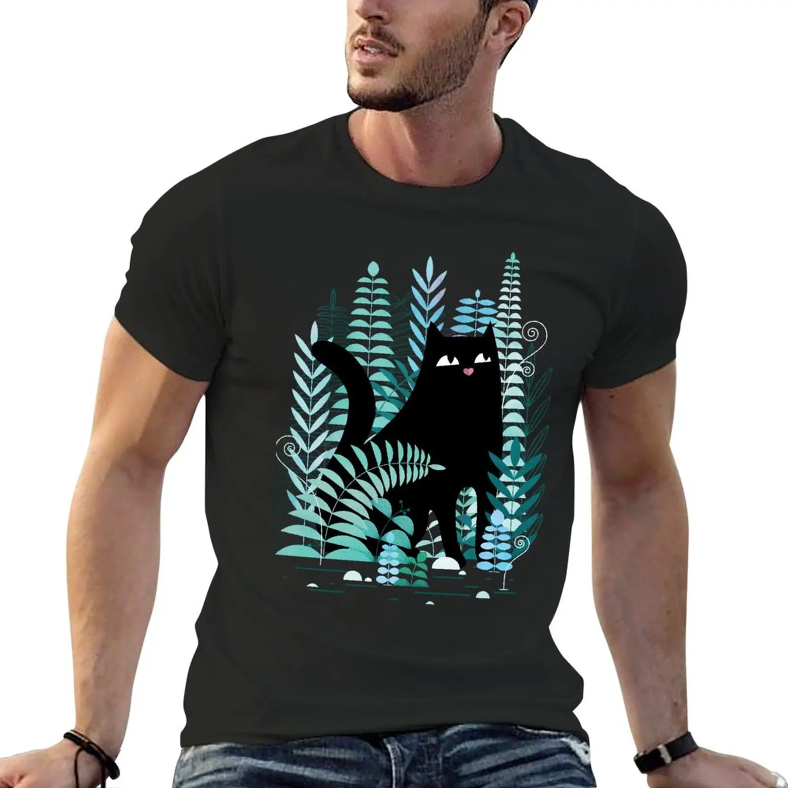 

New The Ferns (Black Cat on Green) T-Shirt boys white t shirts cute clothes Aesthetic clothing slim fit t shirts for men