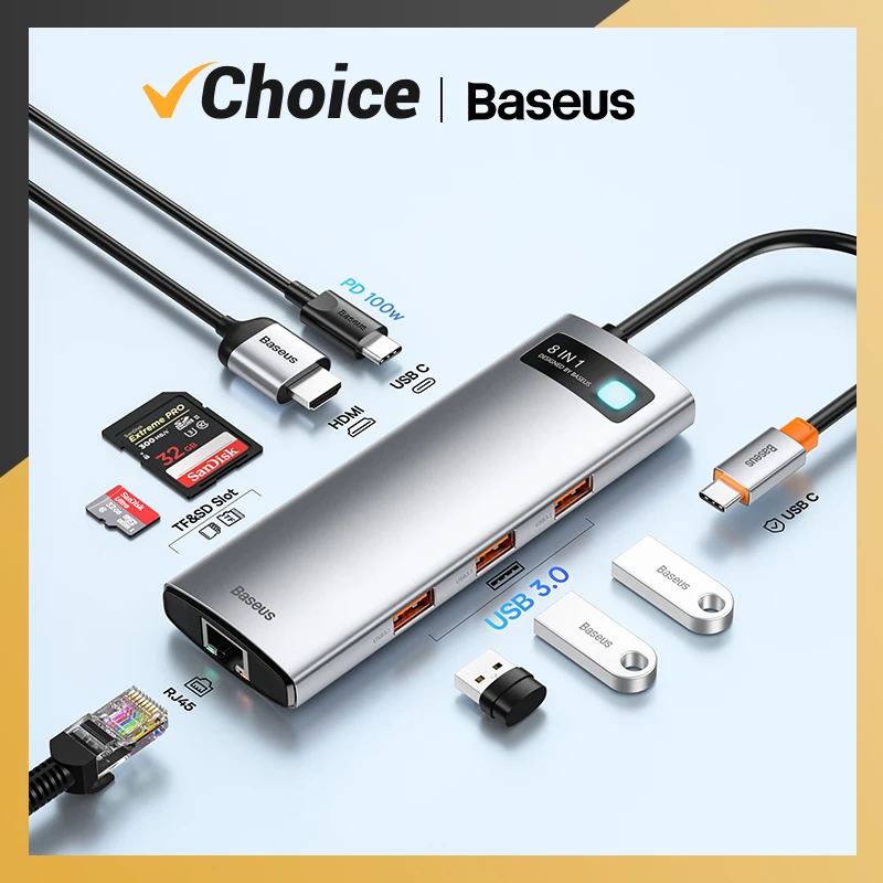  Baseus USB C HUB Type C to HDMI-compatible USB 3.0 Adapter Multifunction Docking Station for MacBook  Air M1 M2 USB Splitter 