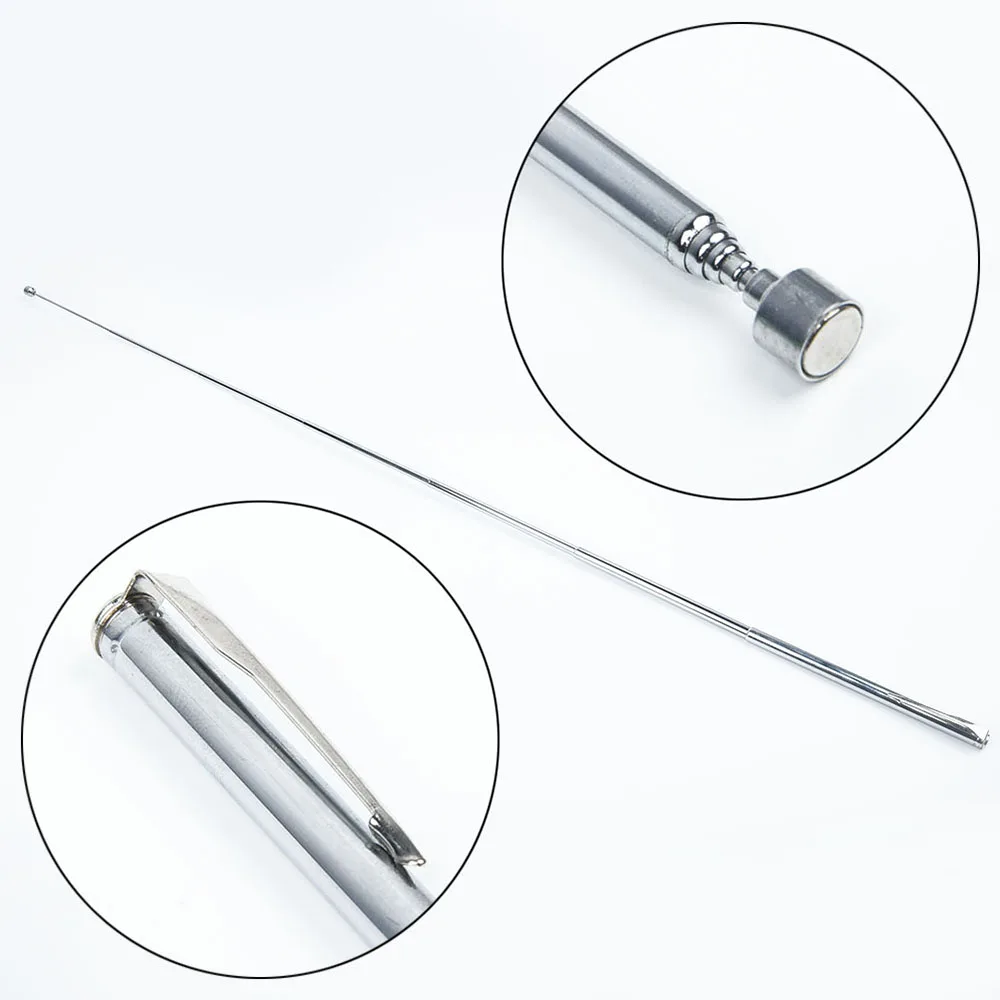 Extendable Pickup Rod Stick Portable Rotatable Silver Magnetic Pickup with Retractable Pen Clip Magnet Suction Rod Hand Tools