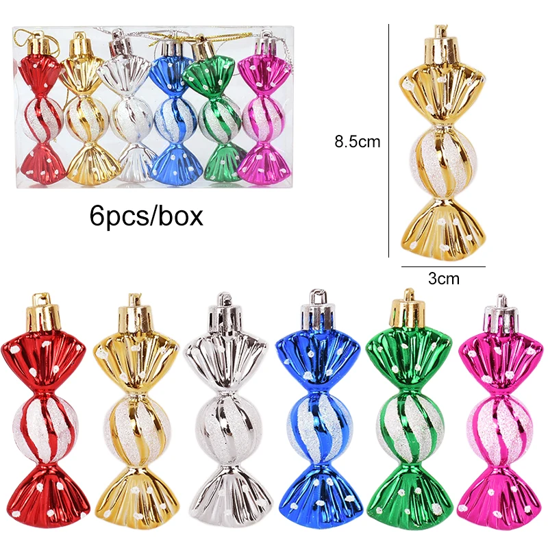 thumbnail image 1 of 6 piezas/caja de adornos colgantes de caramelos navideños para árbol de Navidad, decoraciones navideñas para el hogar, regalo de Año Nuevo 2023 para niños, 1 of 5