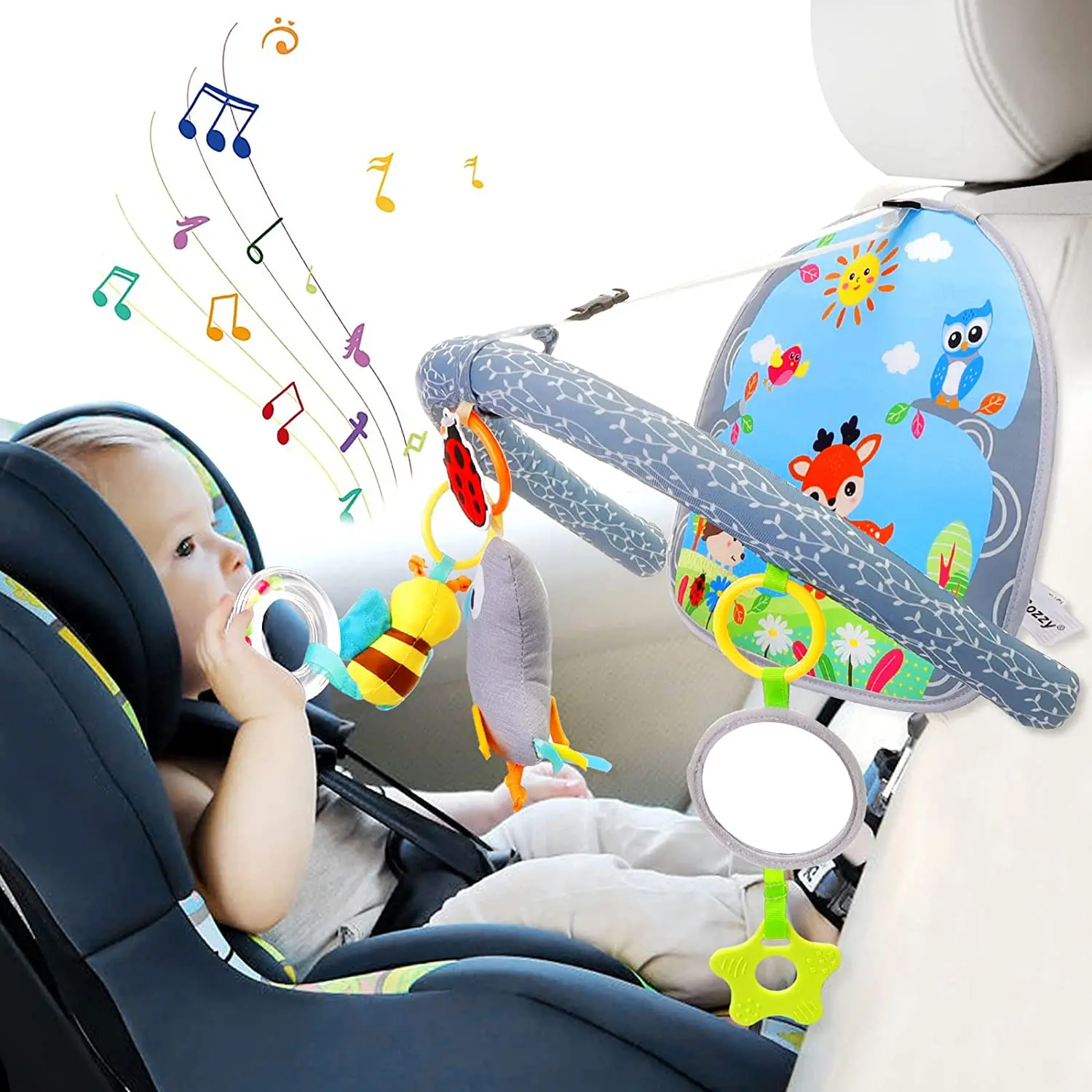 Activity Arch with Music Mirror Rattle Musical Toys Baby Activity Gym Rack Double Sided Facing Hanging Rear Facing Car Seat Toy