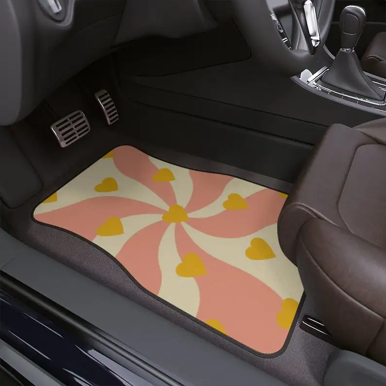 

Boho Pink Car Floor Mats, Aesthetic Y2K Groovy Heart Car Floor Mats,Y2K Retro Car Accessories, Cute Car accessories for women