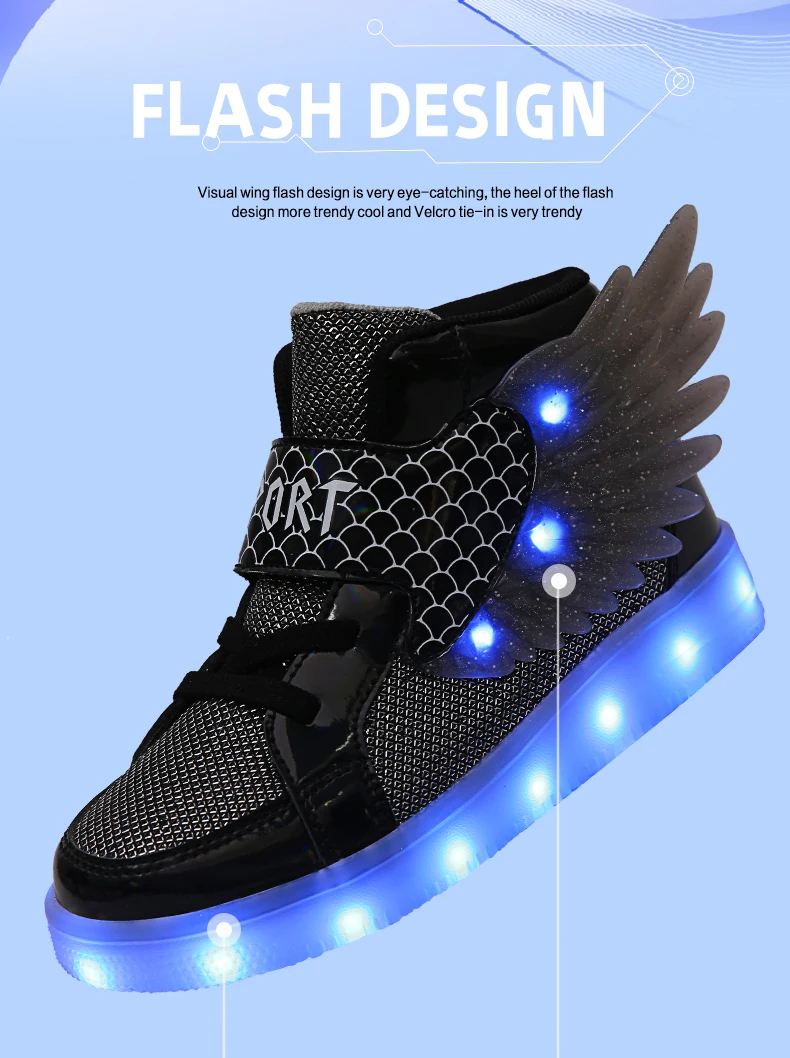 extra wide fit children's shoes 2022 NEW Children Luminous Glowing Sneakers White Pink Led Light  Kids Led Shoes Boys Girls Wing Shoes USB Charging girl princess shoes