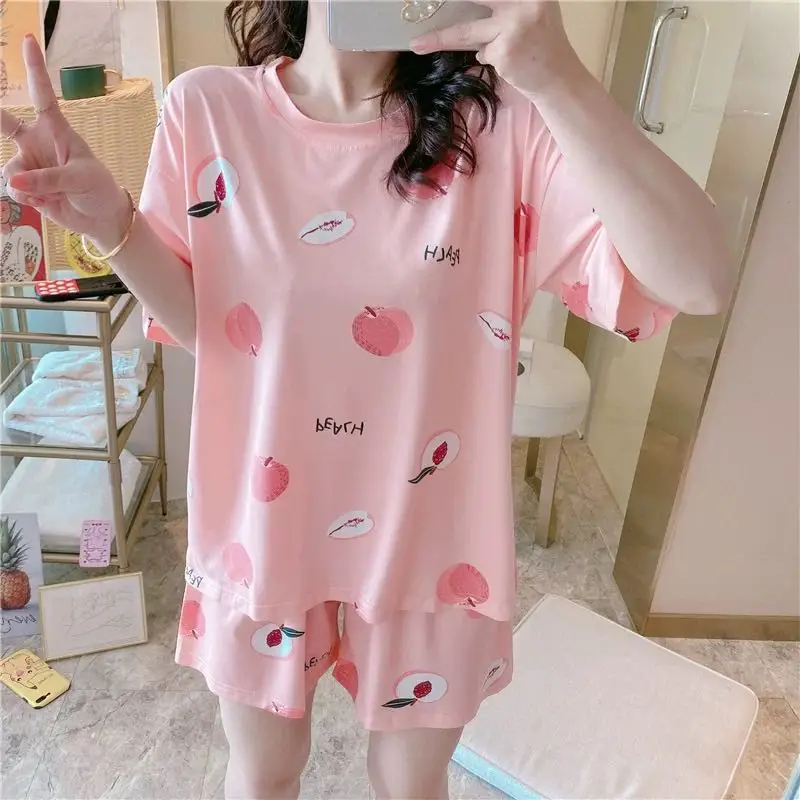 Women Pajamas Set Women Pajama Suit Women's Pajamas Set Panda Cartoon Printed Short Sleeve T Shirt + Shorts 2 Pieces Woman Soft Casual Sleepwear Homewear Pijimas
