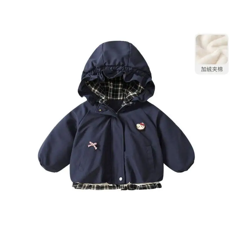 산리오 헬로키티 후드 코트, 면 플리스 안감 패딩, 여자 어린이  겨울 패션 따뜻하고 편안한 2025년 신상