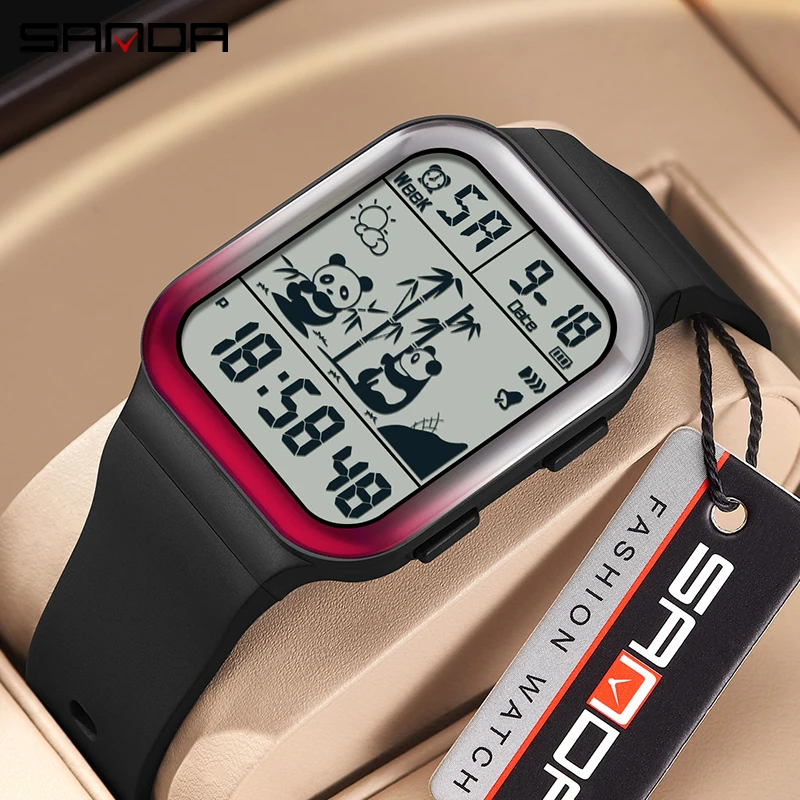 Gradient Electronic Watch Outdoor Waterproof 2023 New Top Panda Pattern Square Sanda 6125 Trend Men's and Women's Watch