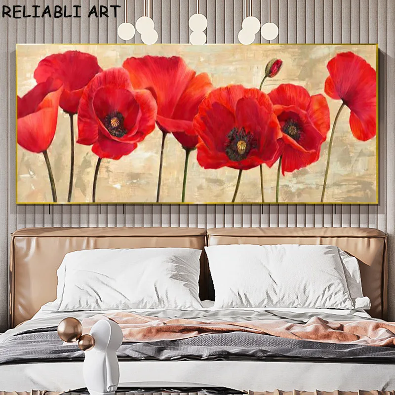 Modern Poppy Peony Red Flowers Canvas Painting Poster E Print Wall Art Pictures For Living Room Home Decor No Frame