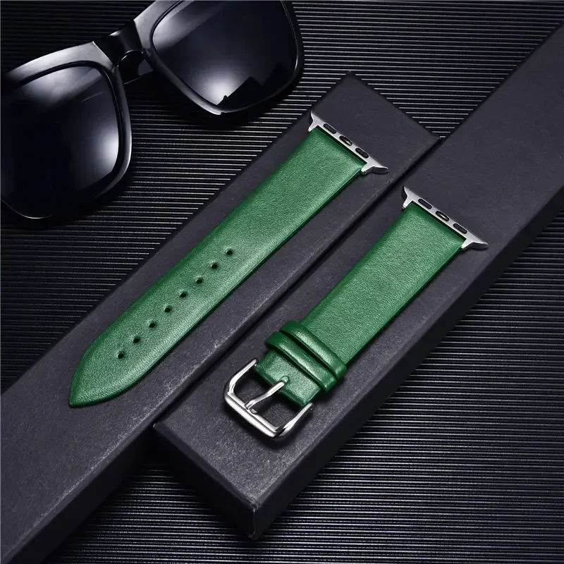 애플 워치 밴드용 소프트 가죽 스트랩, 아이워치 울트라 시리즈 5, 3, SE, 6, 7, 8, 45mm, 41mm, 44mm, 40mm, 49mm, 42mm, 38mm