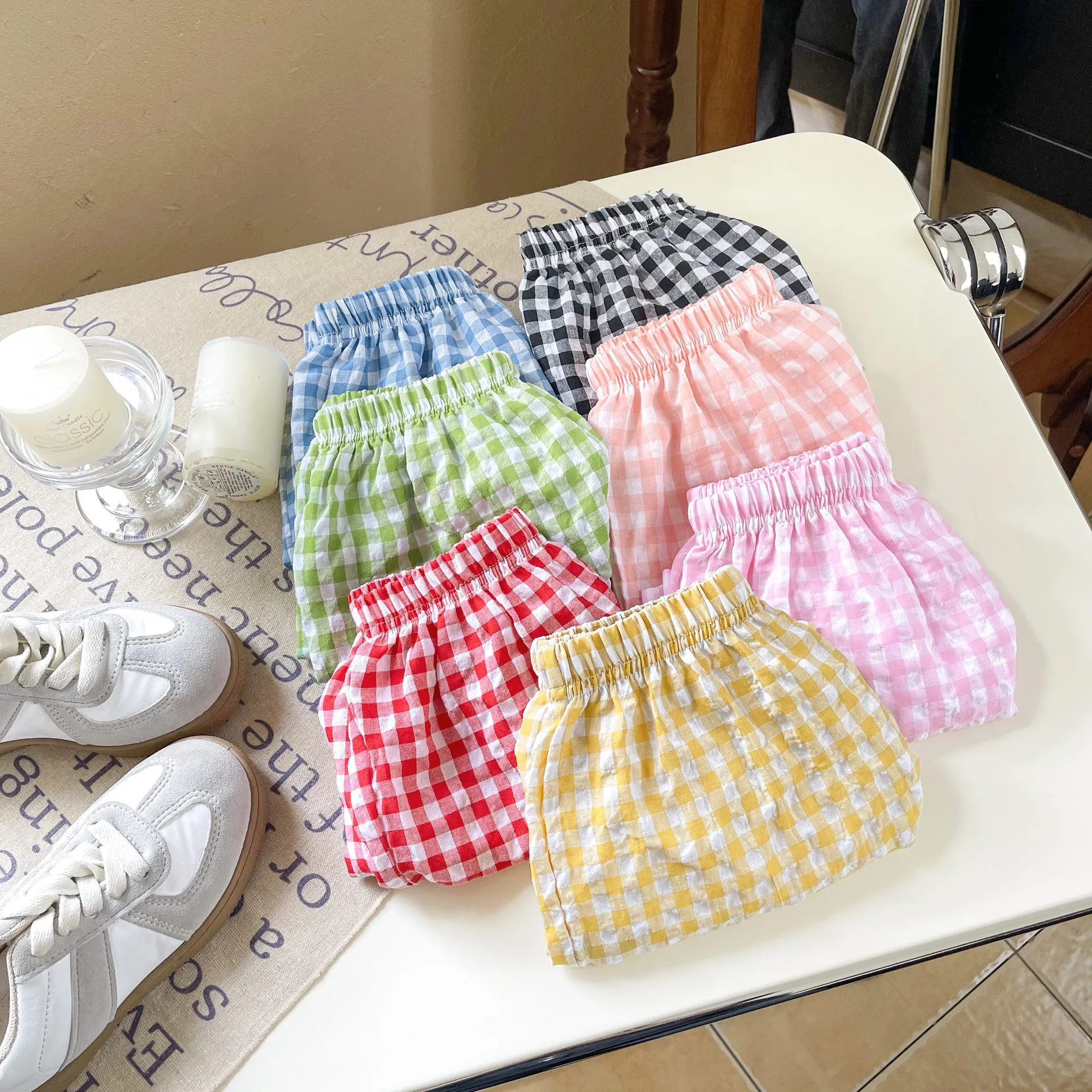 Summer New Kids Girls Plaid Shorts Candy Color Children Loose Casual Shorts Baby Boys Cotton Mosquito Resistant Pants