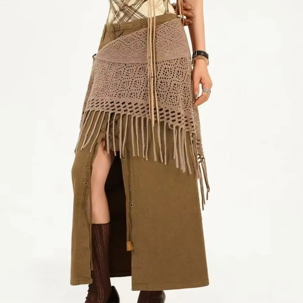 Women Tassel Belly Dance Clothing Knitted Bohemian Style Triangular Scarf Hip Scarf Adult Dance Practice 5
