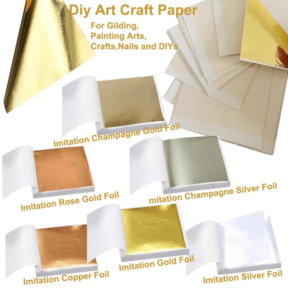 Imitation Gold  Silver Foil Paper - 100pcs DIY Craft Sheets for Resin Candle Plaster Nail Art Home Decoration