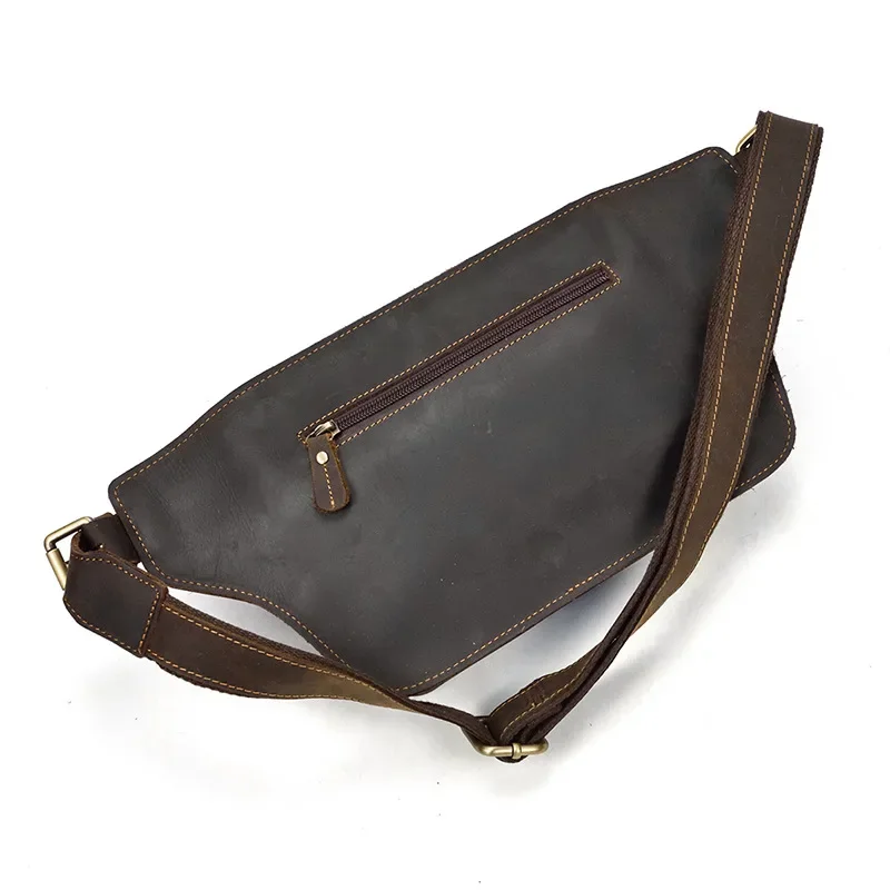 Vintage Men's Crazy Horse Leather Waist Bag Chest Pack