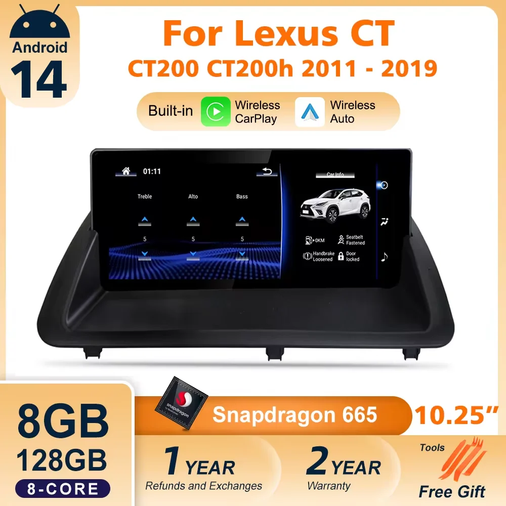 Nunoo Android 14 Car Radio CarPlay Screen For Lexus CT CT200