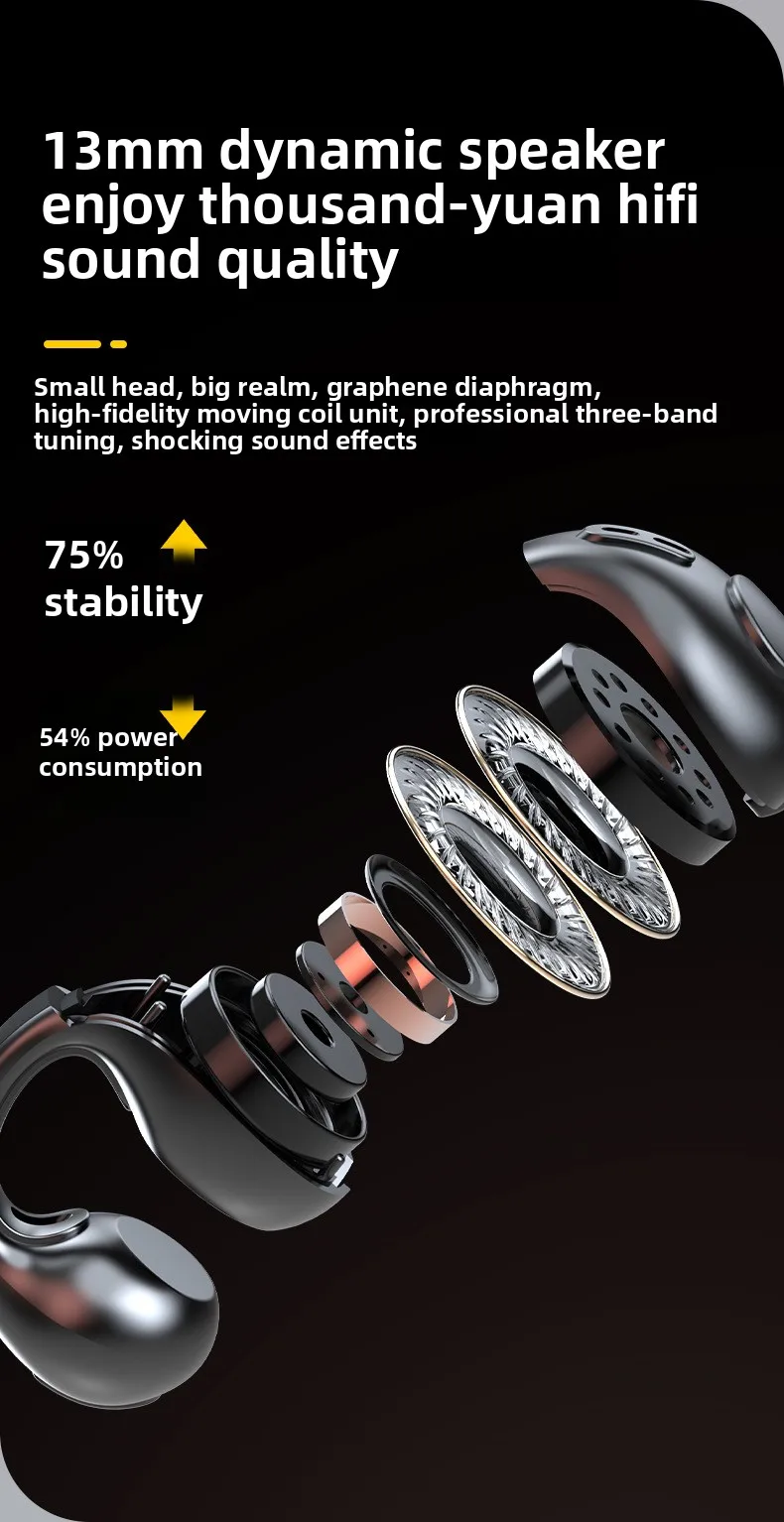 Air conduction pinch ear Bluetooth headphones with jet code noise reduction priv